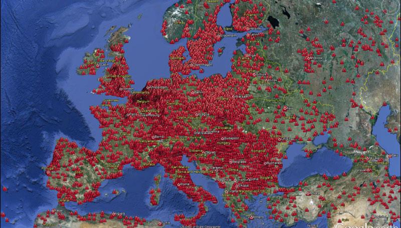 Botnäten sprider sig Säkerhetsföretaget F-Secure har använt Google Earth för att visa hur trojanen "Zeroaccess" spridit sig över världen. Såhär ser det ut i Europa.