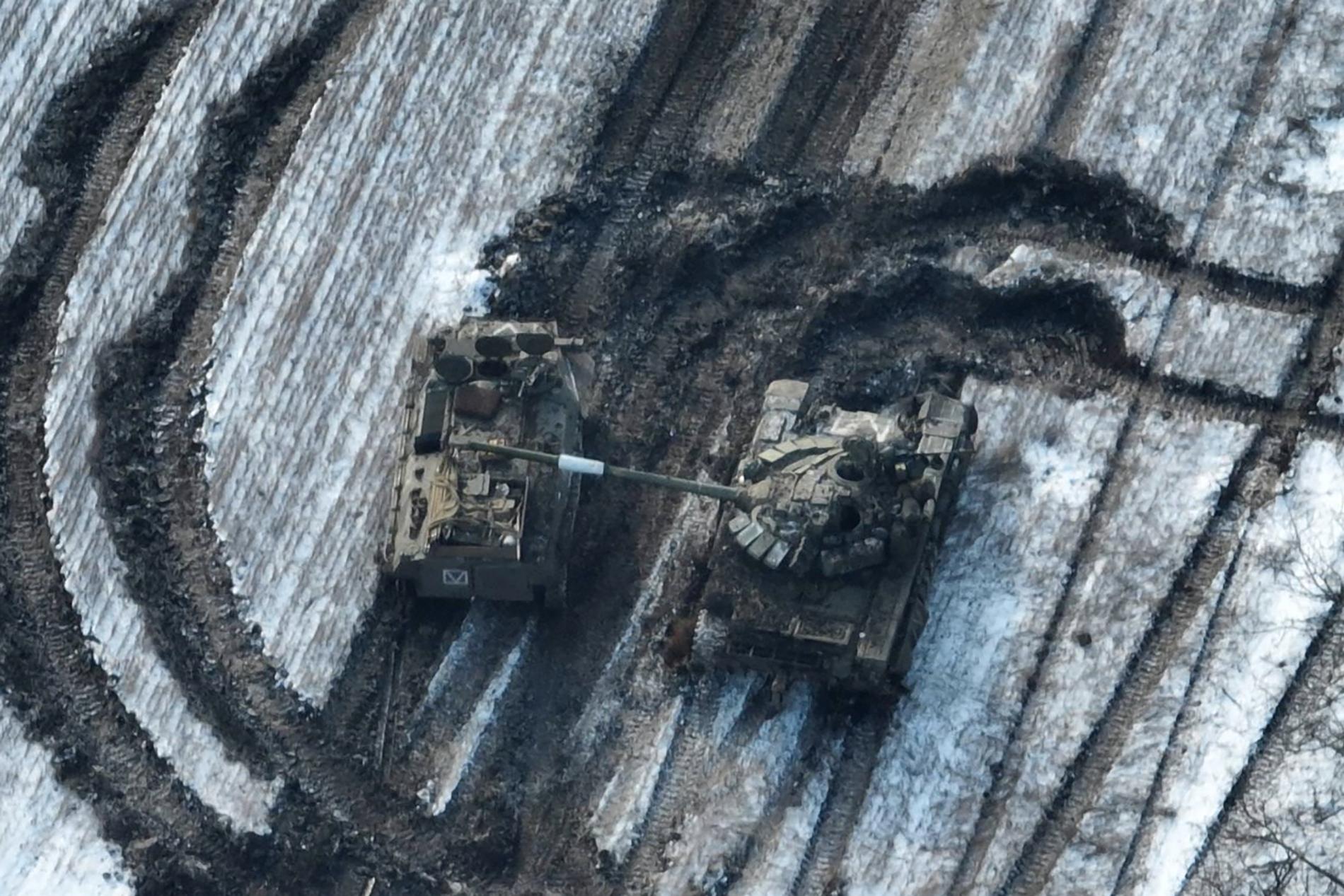 Skadade ryska stridsvagnar i Ukraina.