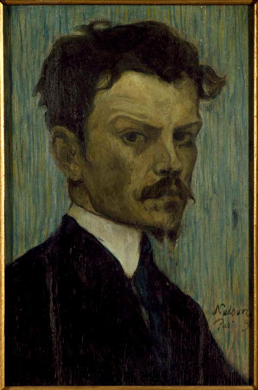 Olof Sager-Nelsons självporträtt från 1895. Konstnären, som föddes i By socken i Värmland 1868, avled i lungsot vid endast 27 års ålder. Bilden är något beskuren.