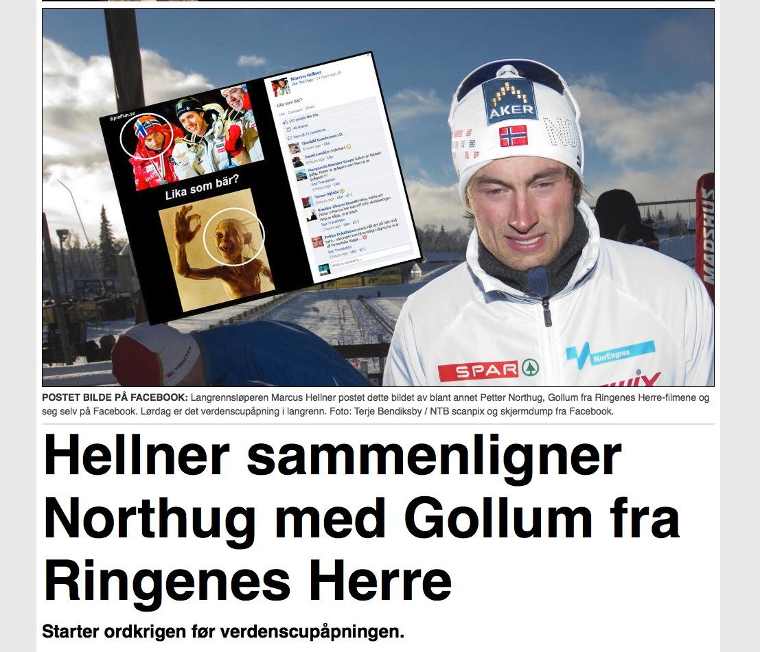 Nyheten om ”Hellners” attack mot Northug på norska Dagbladet.