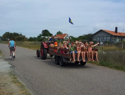 Djupviks simlärare på Öland bjuder överlyckliga elever på glass och traktoråk.
