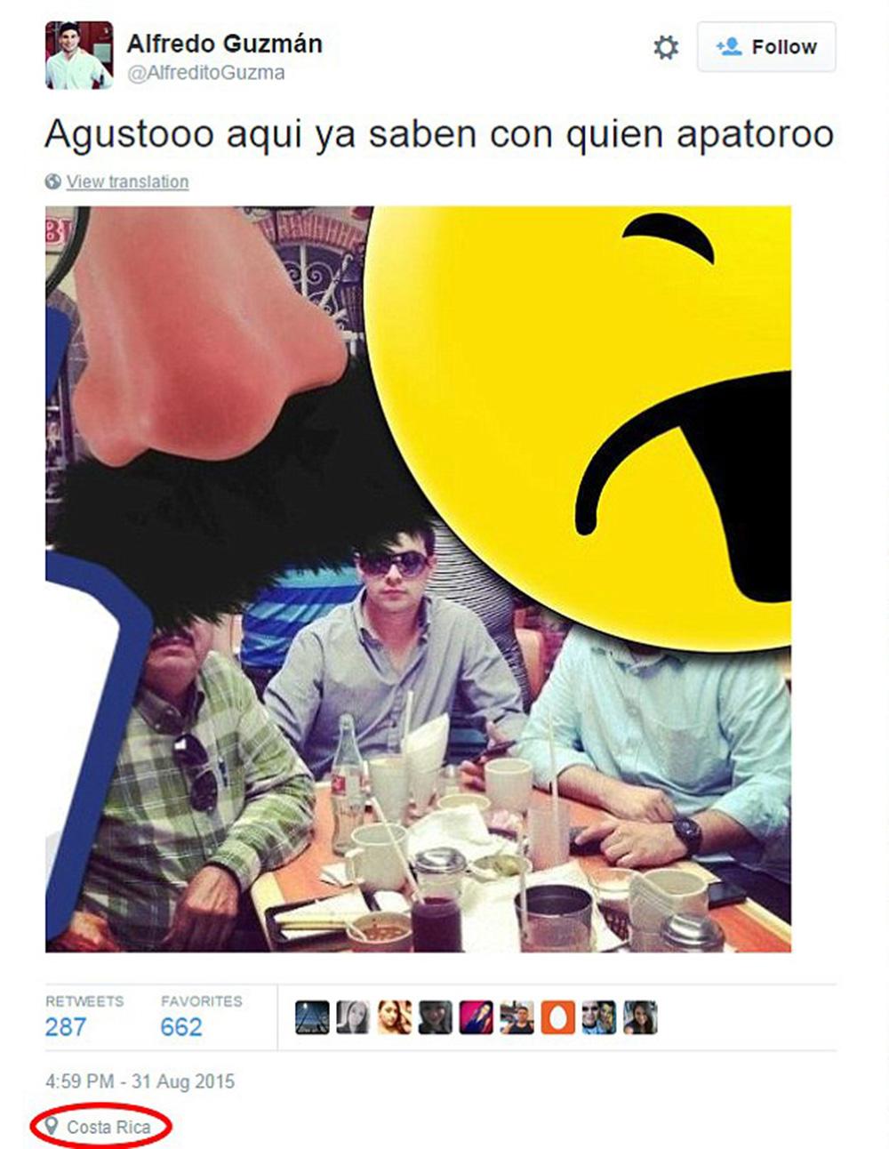 ”El Chapos” son twittrade ut en bild på vad som förefaller vara far och son på middag. ”Nöjd här, ni vet redan med vem”, skriver han.