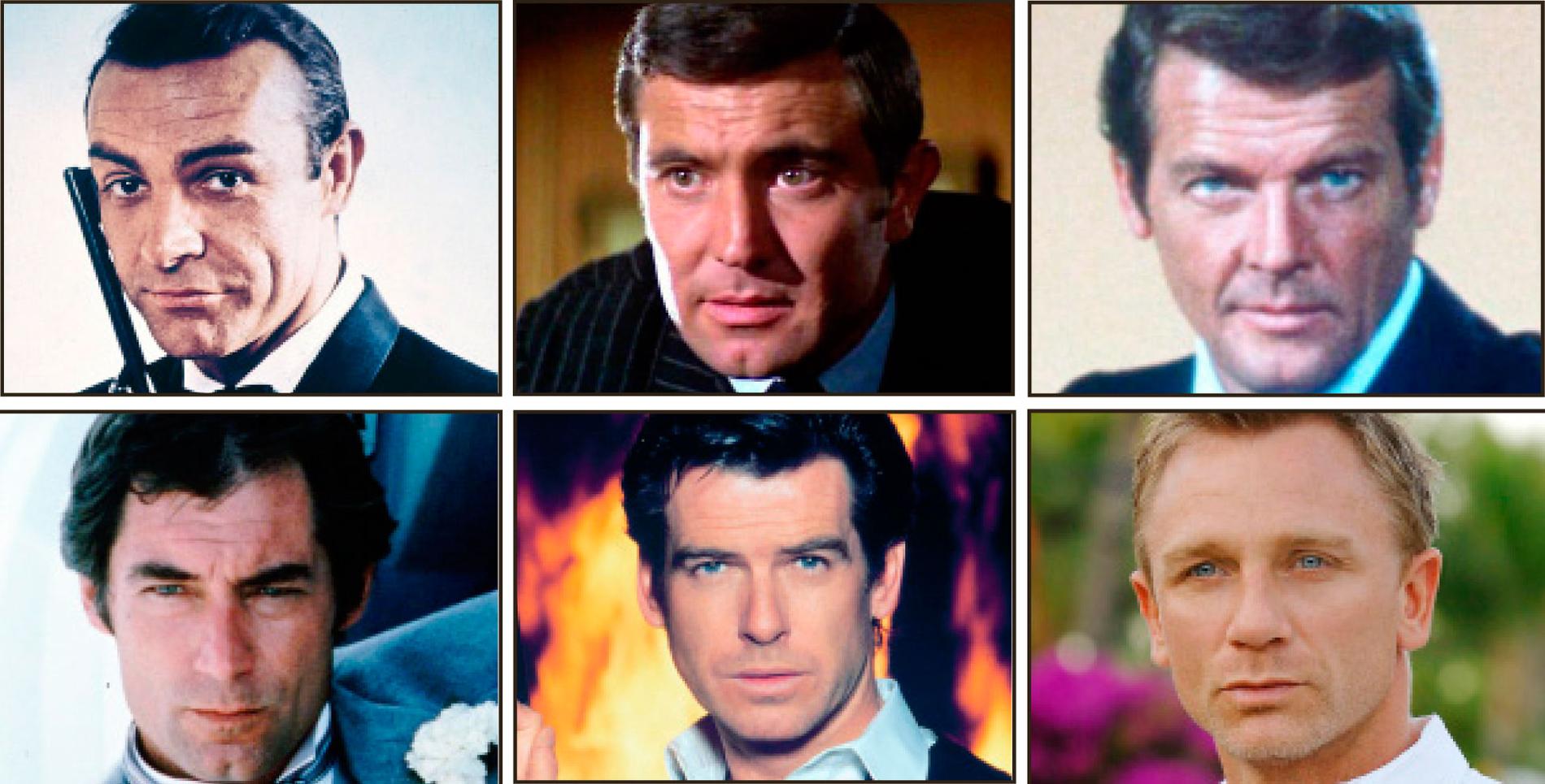 Agent 007 * 6 Sean Connery, George Lazenby, Roger Moore, Timothy Dalton, Pierce Brosnan och Daniel Craig.