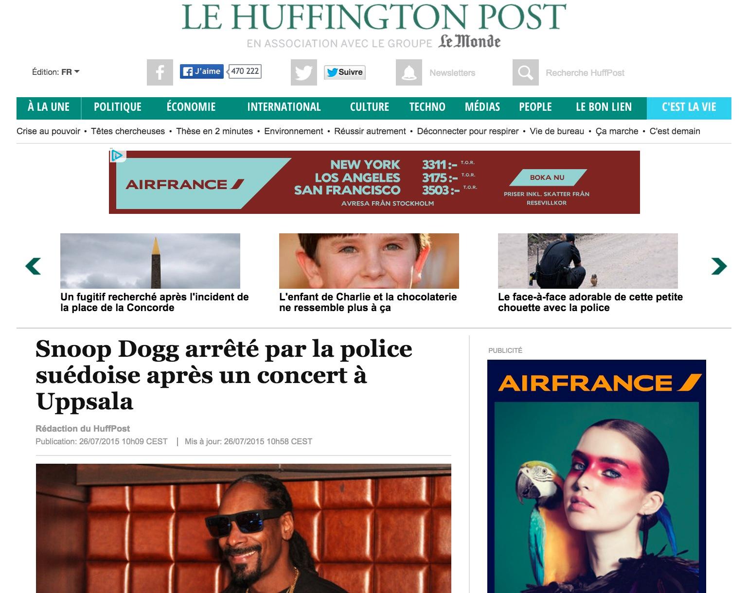 Franska Huffington Post Snoop Dogg togs av svensk polis efter en konsert i Uppsala