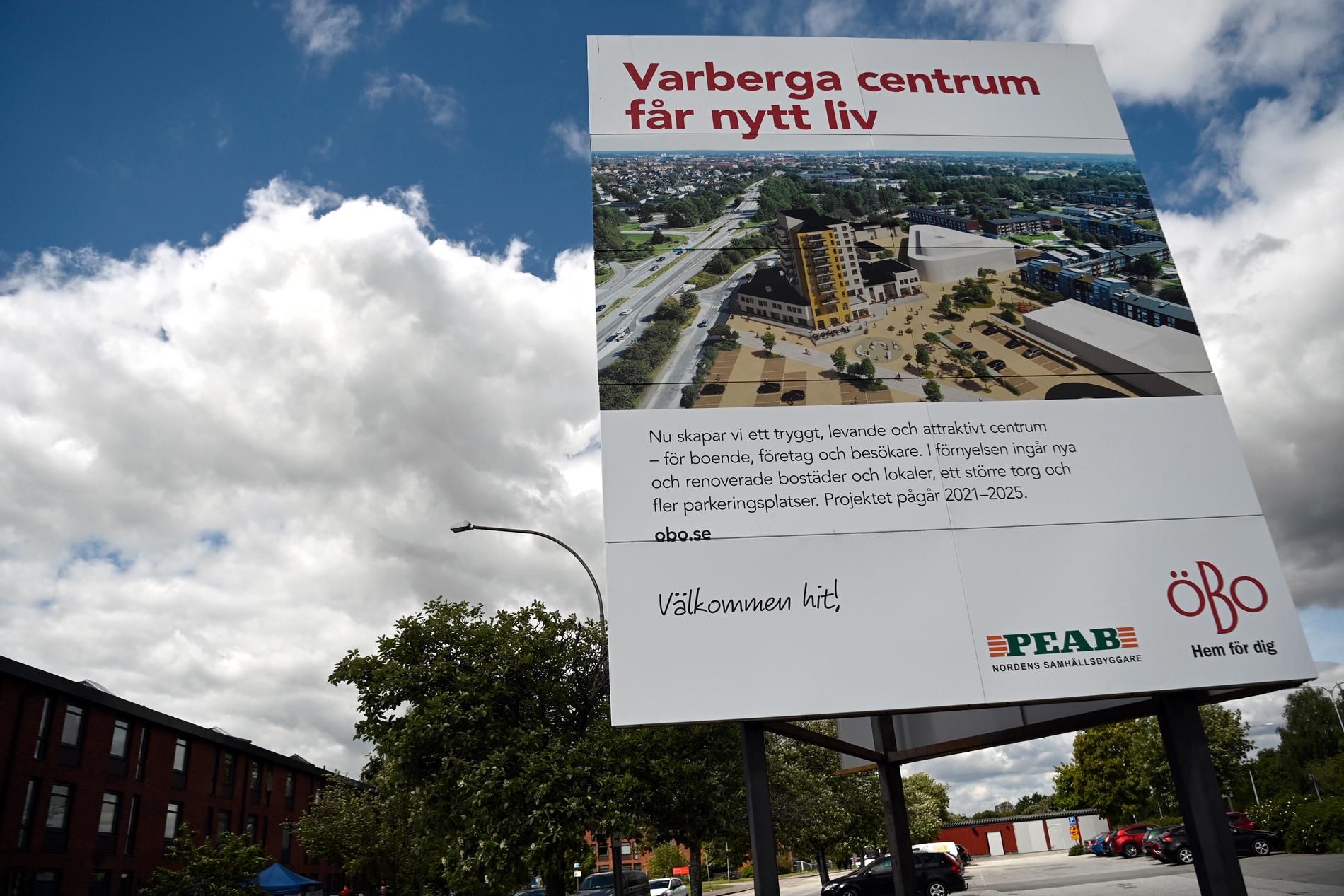 En reklamskylt vid infarten till området Varberga i Örebro.