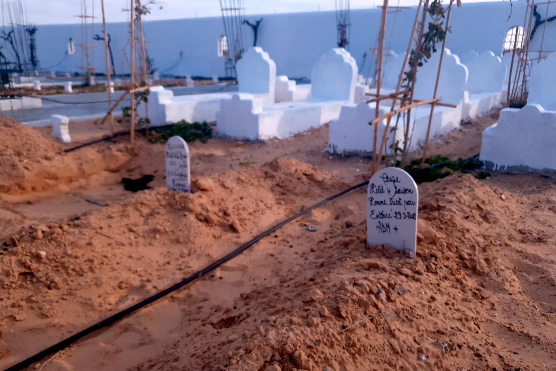 Gravplats i Tunisien för migranter som omkommit på Medelhavet. Arkivbild.