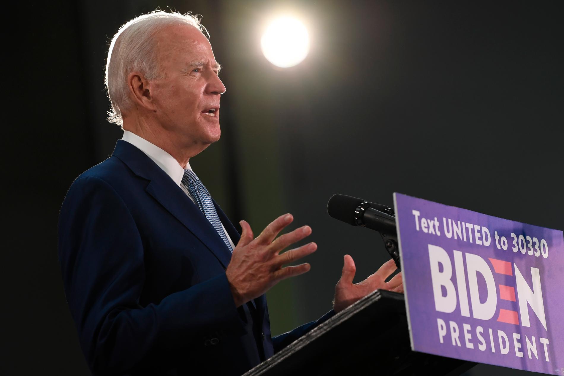 Demokraternas presidentkandidat Joe Biden under ett tal i Dover i Delaware i fredags.