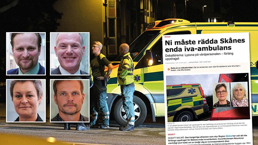 Det är tråkigt att S väljer att så misstro om ambulansverksamheten i Skåne. Sanningen är ju att vi står inför en stor kvalitetshöjning där i princip en iva-utrustad ambulans blir hela 13 stycken. Replik från alliansstyret i Skåne.