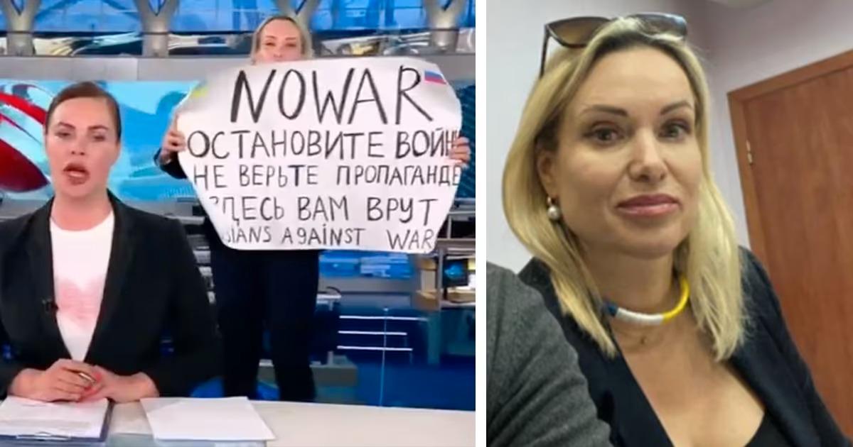 Tv-journalisten Marina Ovsyannikova höll upp en krigsprotest under en livesändning. För  det riskerar hon tio års fängelse.