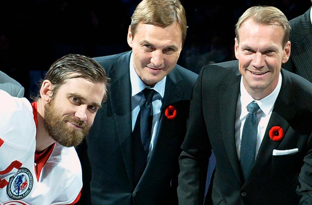 Ett gäng Detroit-legendarer: Henrik Zetterberg, Sergei Fedorov och Nicklas Lidström.