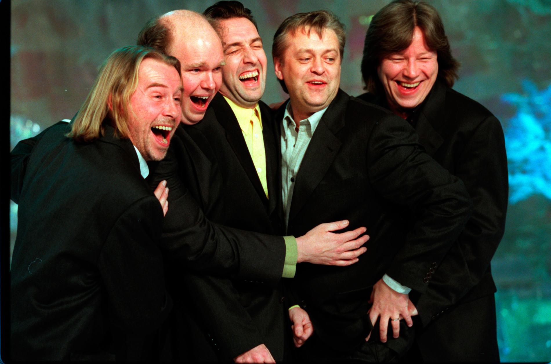 Generalrepetition av ”Melodifestivalen” med Peter Lundblad, Lasse Kronér, Janne Bark, Nick Borgen och Lennart Grahn.