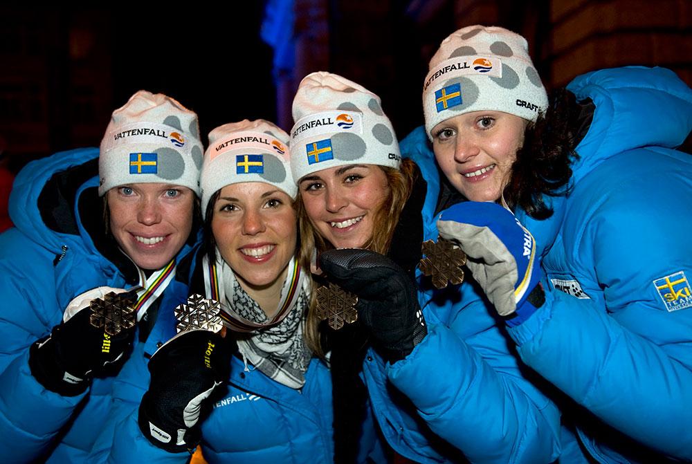 Medaljer i damstafetten genom tiderna VM 2009 i Liberec, Lina Andersson, Britta Norgren, Anna Haag, Charlotte Kalla.