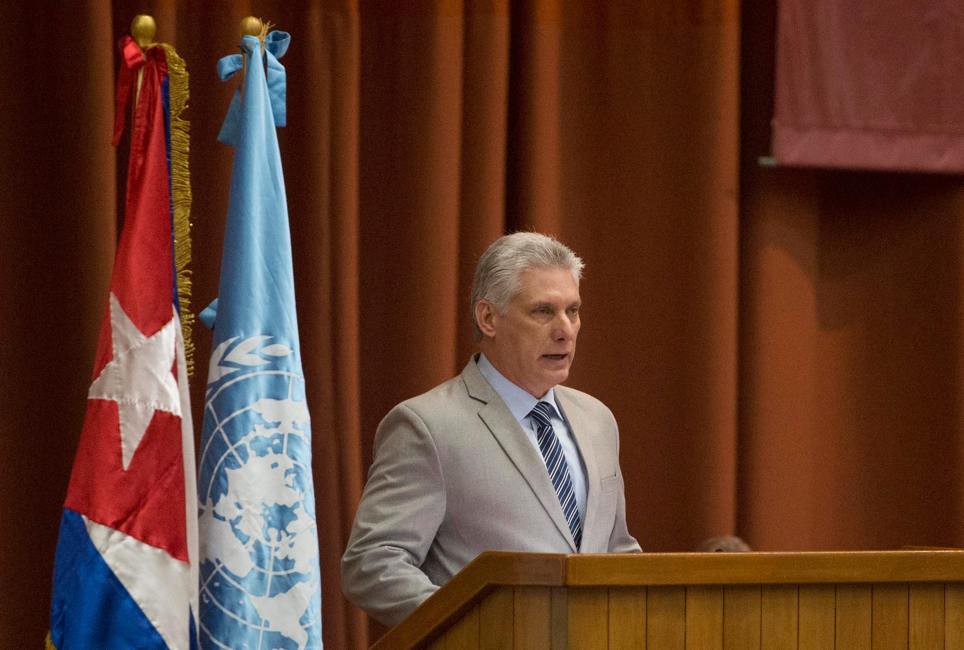 Kubas president Miguel Díaz-Canel vid ett FN-möte i Havanna tidigare i år. Arkivbild.