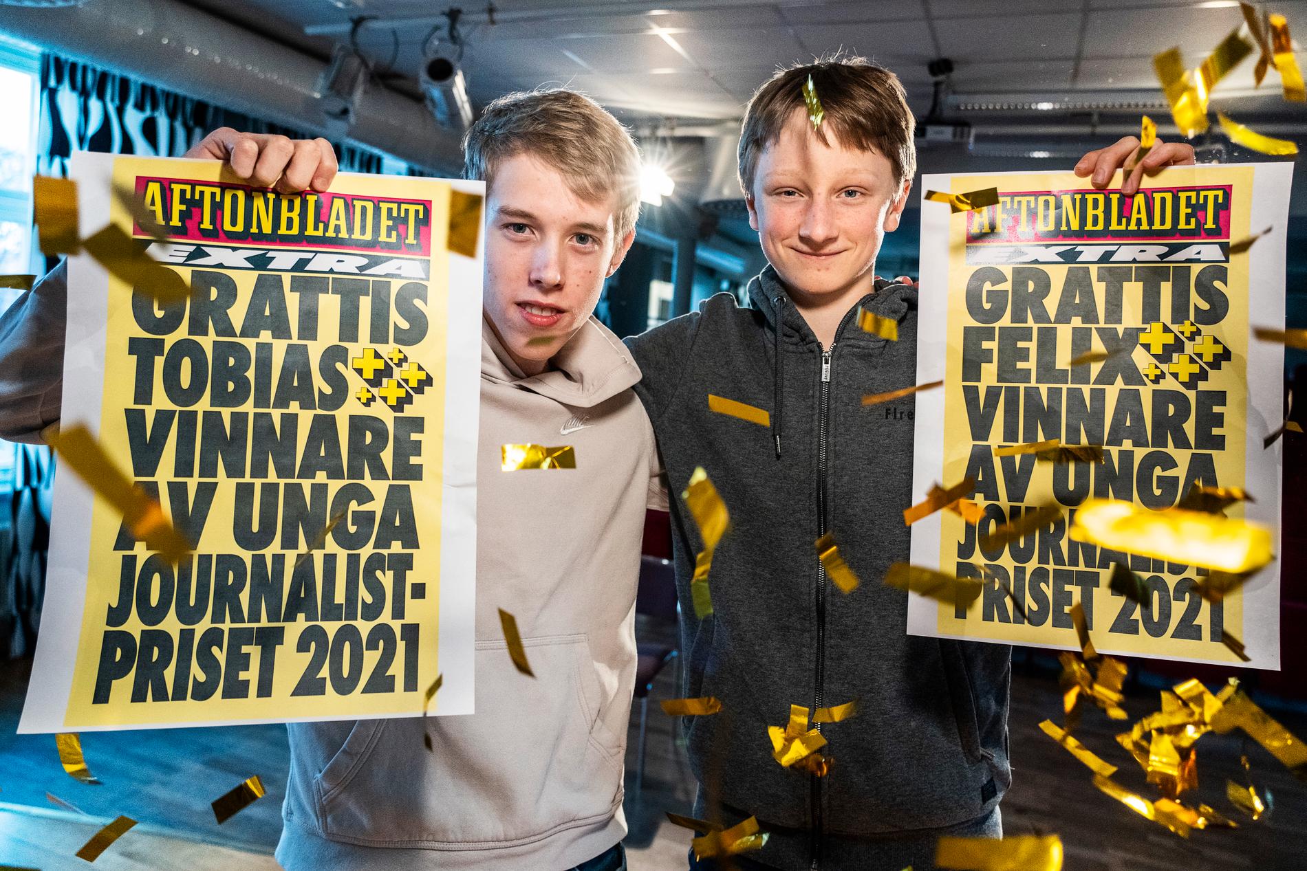 Tobias Broman och Felix Rapacioli vinner Unga journalistpriset 2021.