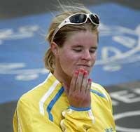 sjua Susanne Ljungskog kom fel i spurten och slutade sjua i VM-linjeloppet i Madrid.