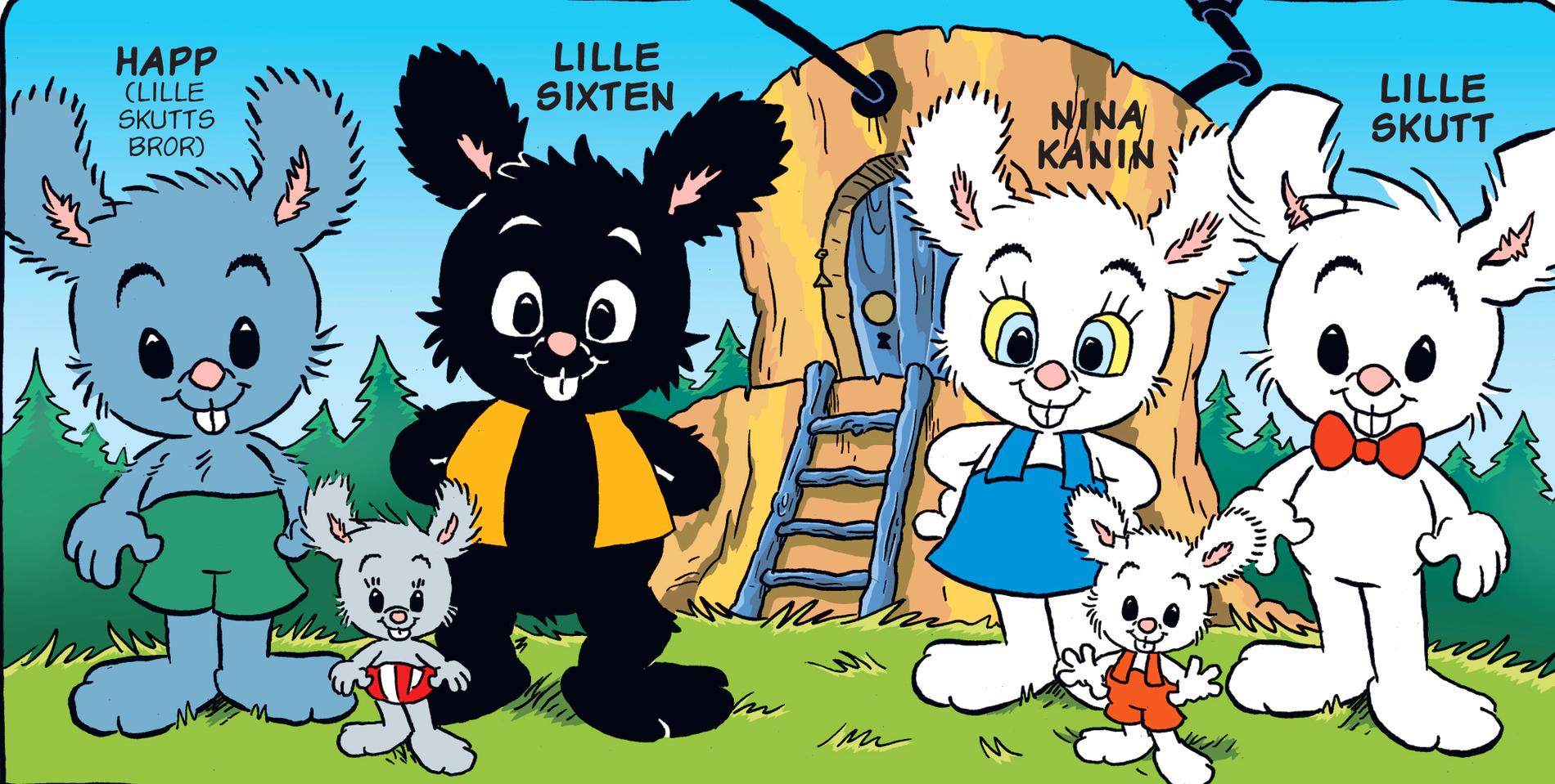 Till vänster: Lille Skutts bror Happ och hans partner Lille Sixten, samt deras dotter Suddan.
