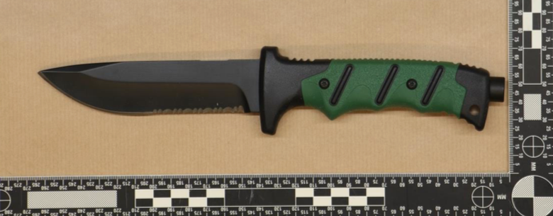 Kniven som ska ha använts vid attacken. 