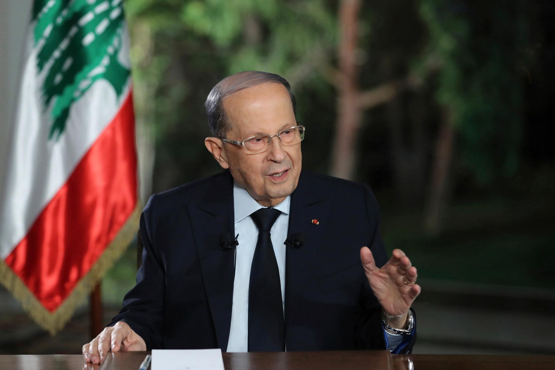 Libanons president Michel Aoun under tisdagens tv-intervju.
