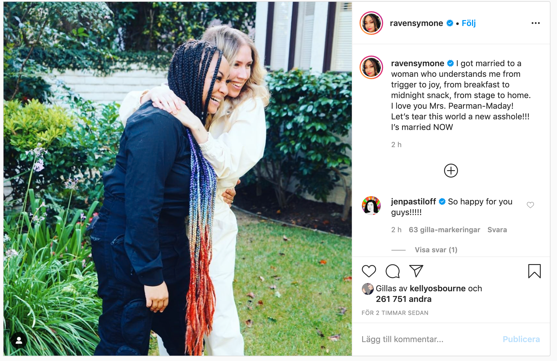 Bröllopsbilden som Raven-Symoné publicerade på Instagram.