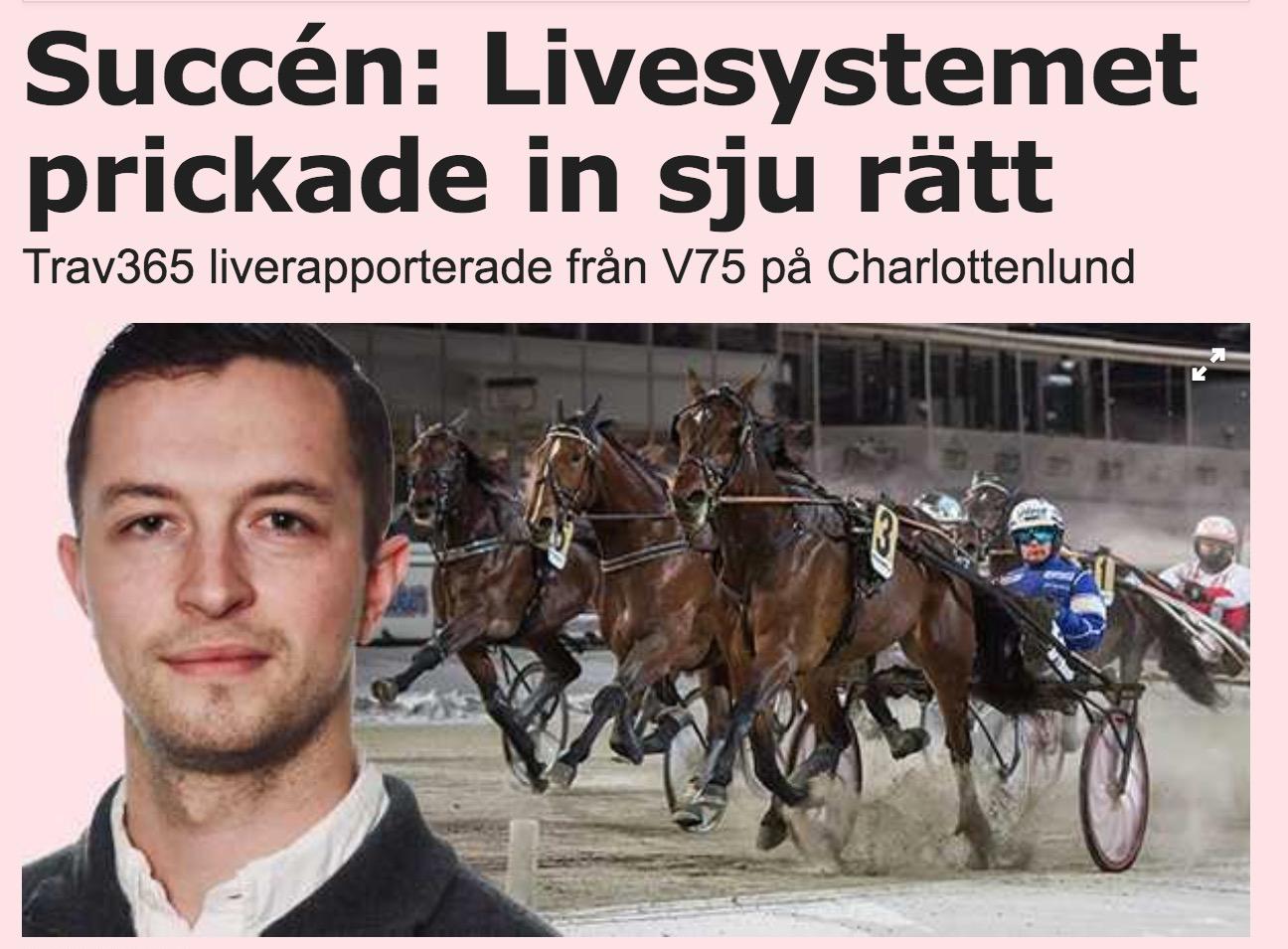 Trav365:s Charlie Hedstad satte ”sjuan” i Sportbladets liverapportering från extra V75.