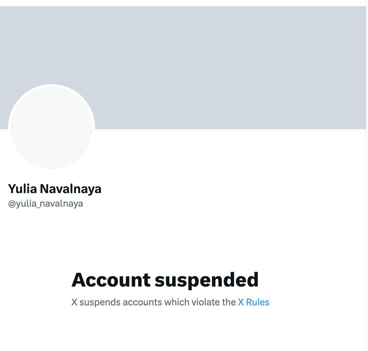 Julia Navalnajas X(tidigare Twitter)-konto stängdes ned under tisdagen.