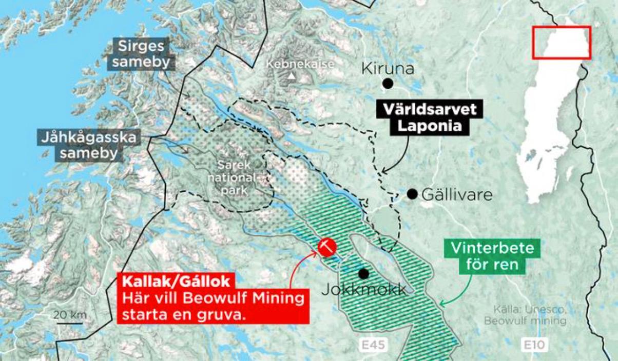 Järnmalmsgruvans placering i Kallak, utanför Jokkmokk, har lett till omfattande protester från bland annat Sametinget som är oroat över hur en eventuell gruva kan påverka renskötseln.