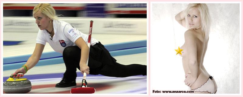 Danmarks OS-deltagare Madeleine Dupont på curlingbanan – och i den senaste curlingkalendern.