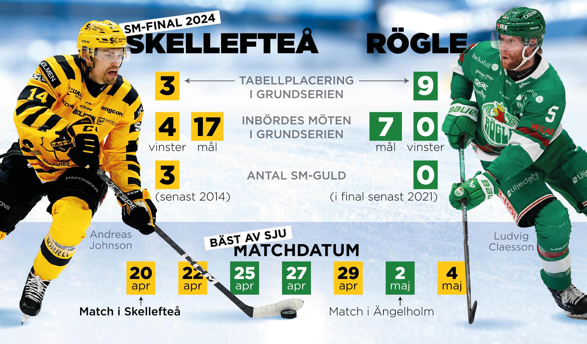Finallagen Skellefteå och Rögle möttes fyra gånger i grundserien. Skellefteå vann samtliga möten.
