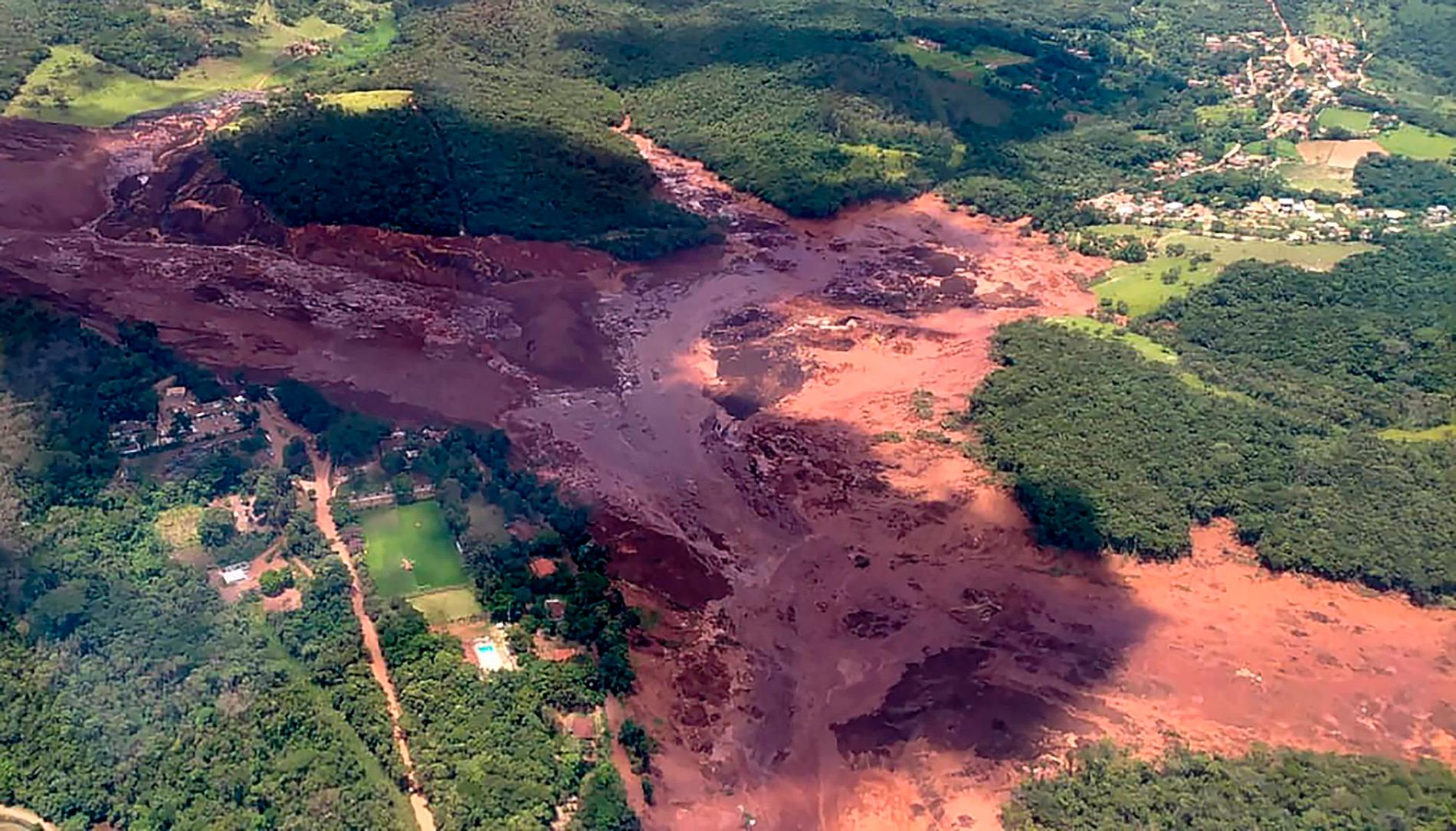 Området kring den kollapsade dammen i Brumadinho, Brasilien, i januari. Arkivbild.