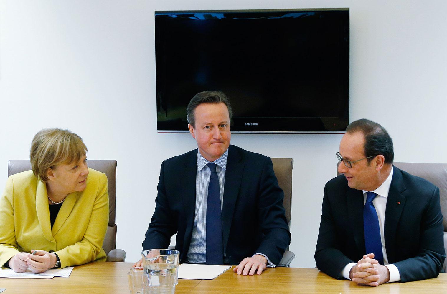 Merkel, Cameron och Hollande.