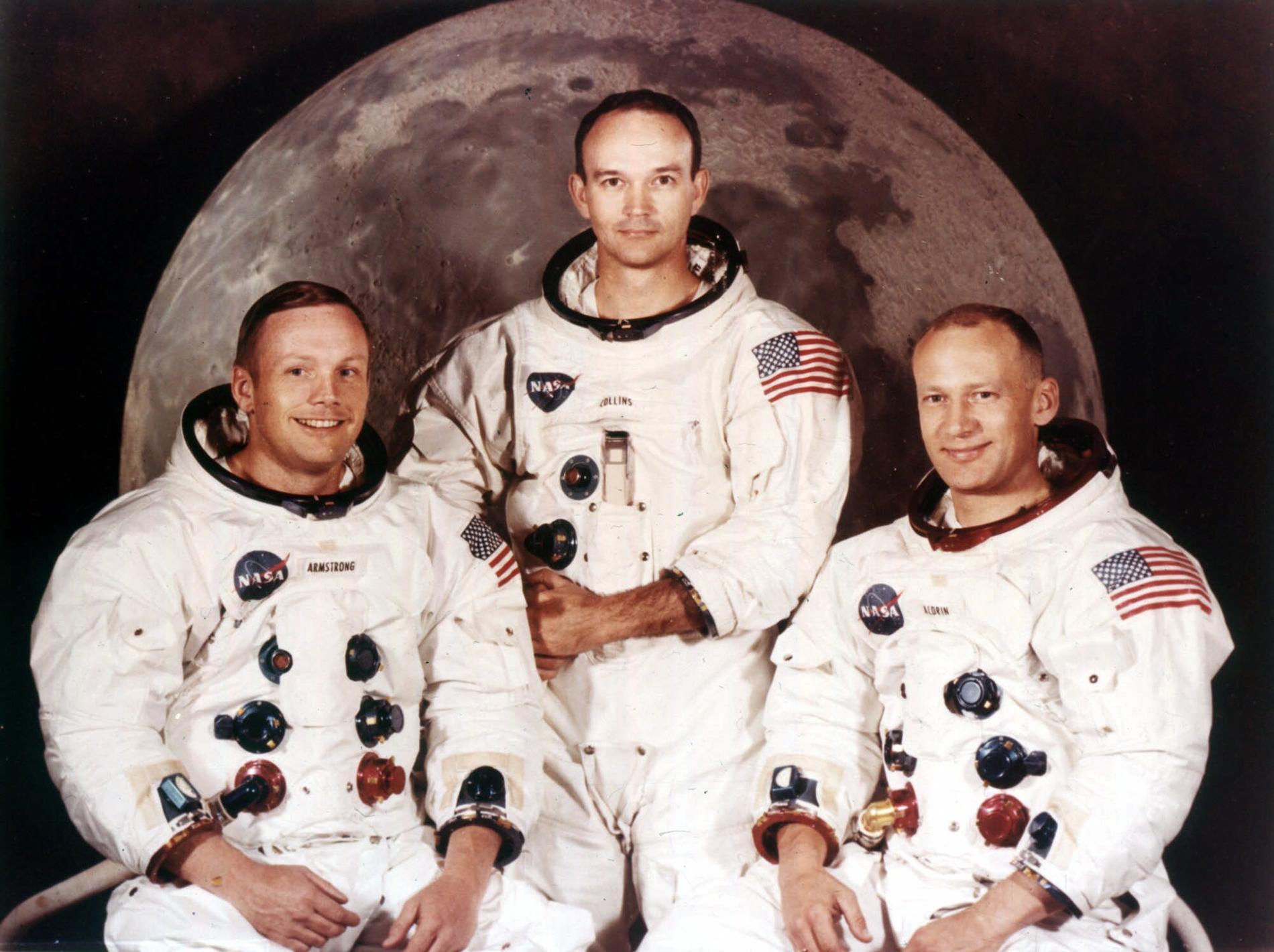 De tre astronauterna på Apollo 11. Från vänster: Neil Armstrong, Michael Collins och Edwin "Buzz" Aldrin.