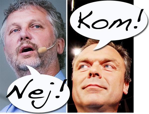 Folkpartiets Jan Björklund, till höger, öppnar dörren för en allians med Miljöpartiets Peter Eriksson. han är däremot tveksam.