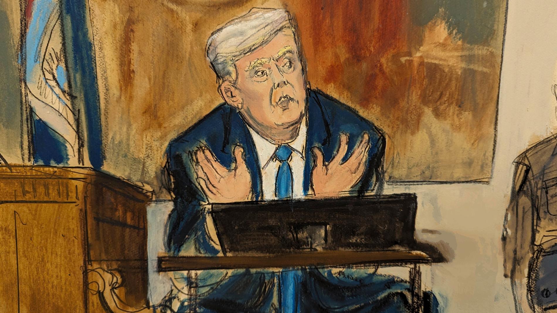 Sketch ritad på Trump i rättssalen. 
