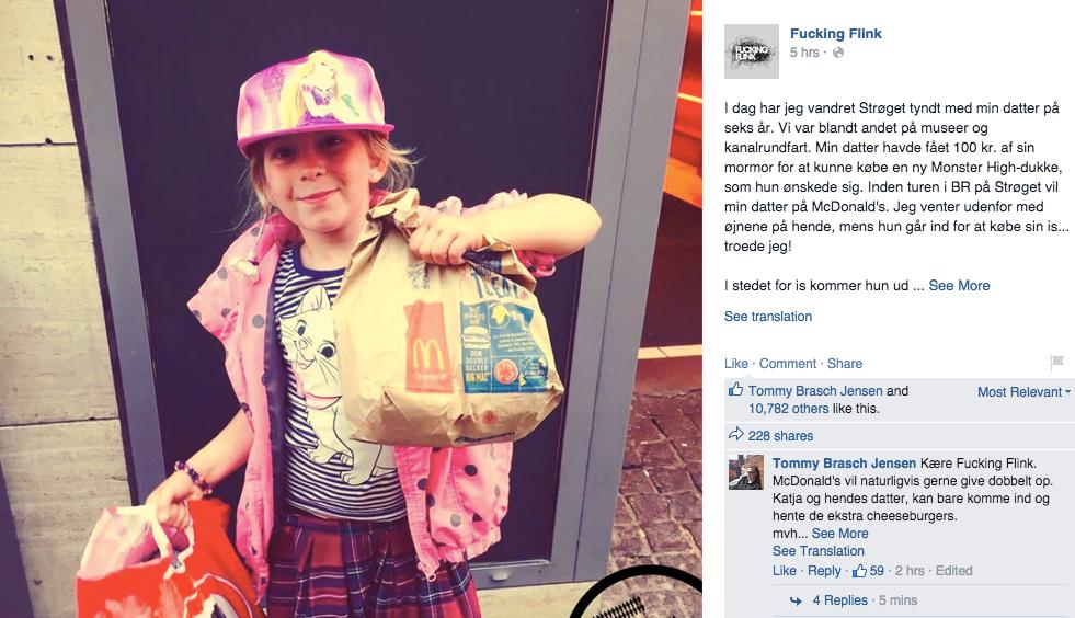Inlägget har gillats av tusentals – och fick Tommy på McDonalds att erbjuda gratis burgare. Foto: Faksimil