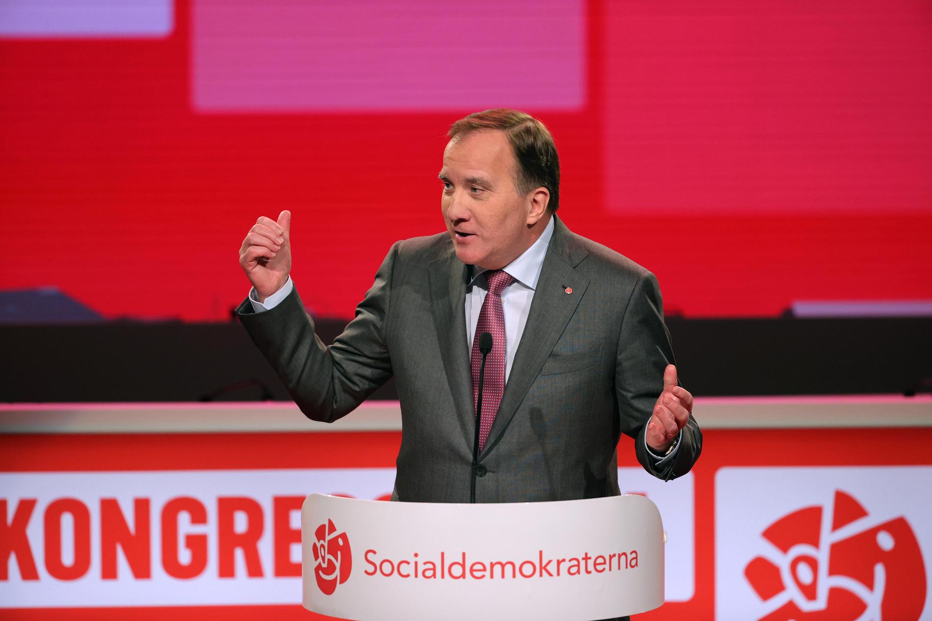 Stefan Löfven talar i samband med sin avtackning vid Socialdemokraternas kongress i november 2021. 