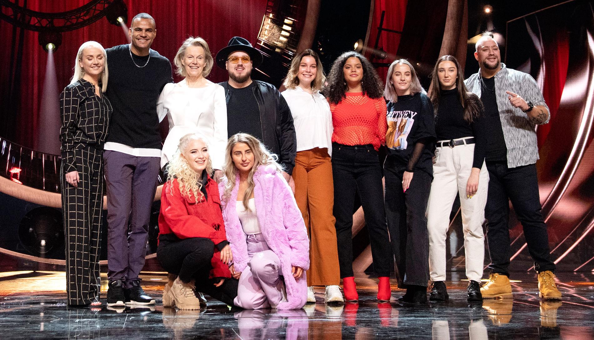 Artisterna Anna Bergendahl, Mohombi, Arja Saijonmaa, Anis Don Demina, High 15, Nano ocg Wictoria deltar i den första deltävlingen av Melodifestivalen 2019.