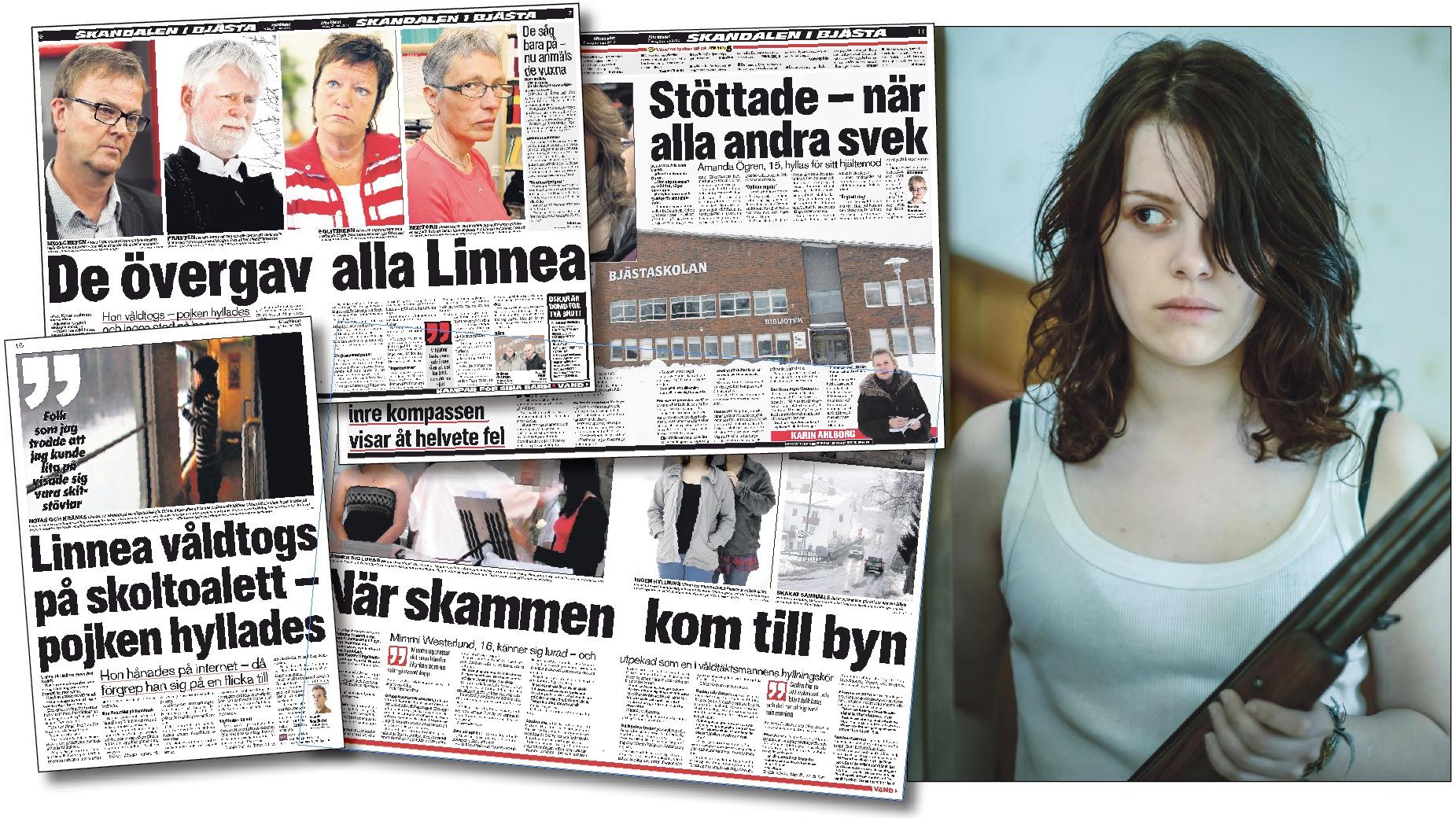 Aftonbladets bevakning av Bjästafallet i mars 2010. Till höger en bild ur filmen "Flocken" som är inspirerad av händelserna i Bjästa.