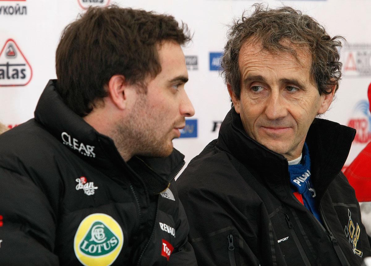 Alain Prost i samtal med föraren Jerome d'Ambrosio.