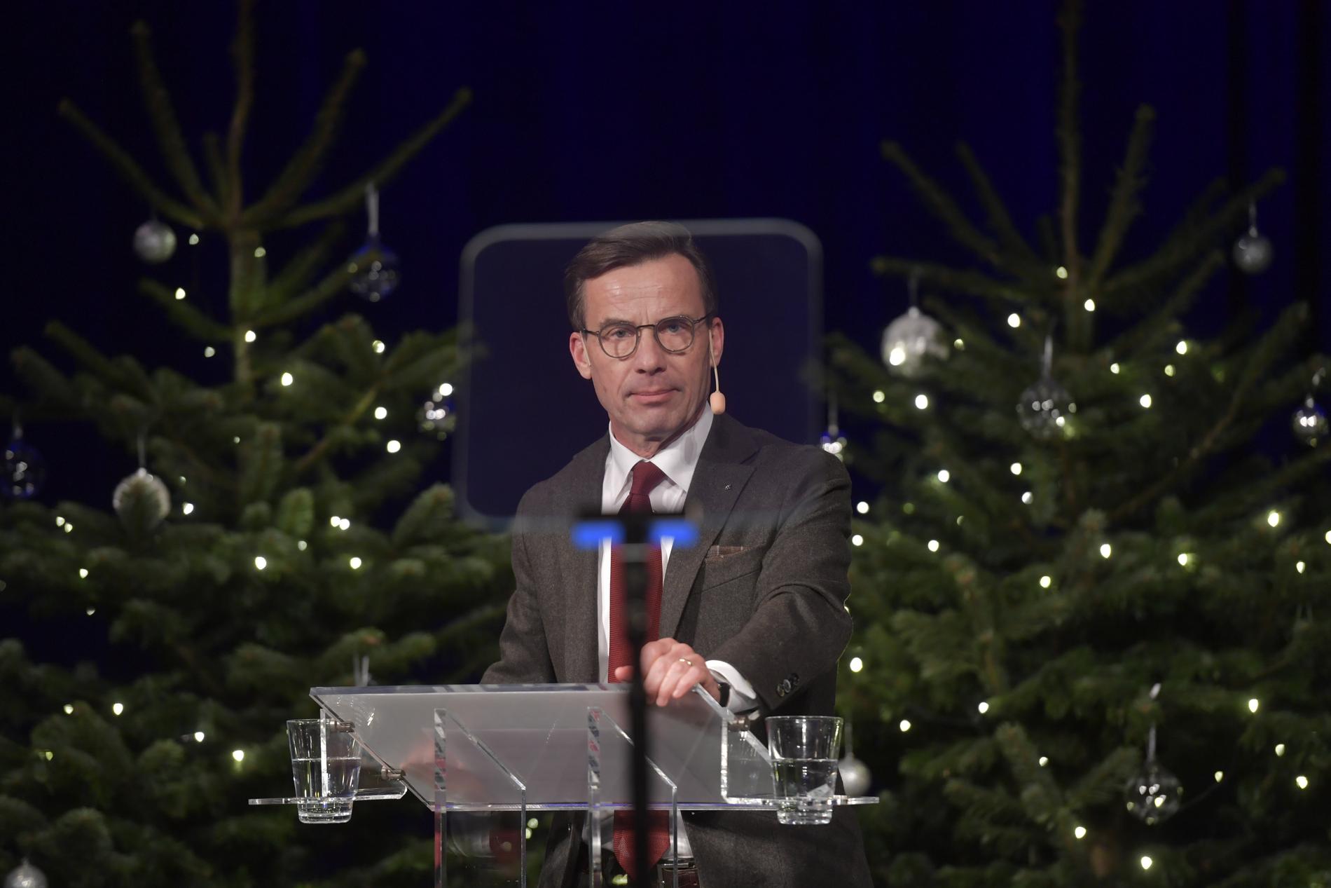 Moderatledaren Ulf Kristersson höll sitt årliga jultal i Stockholm.
