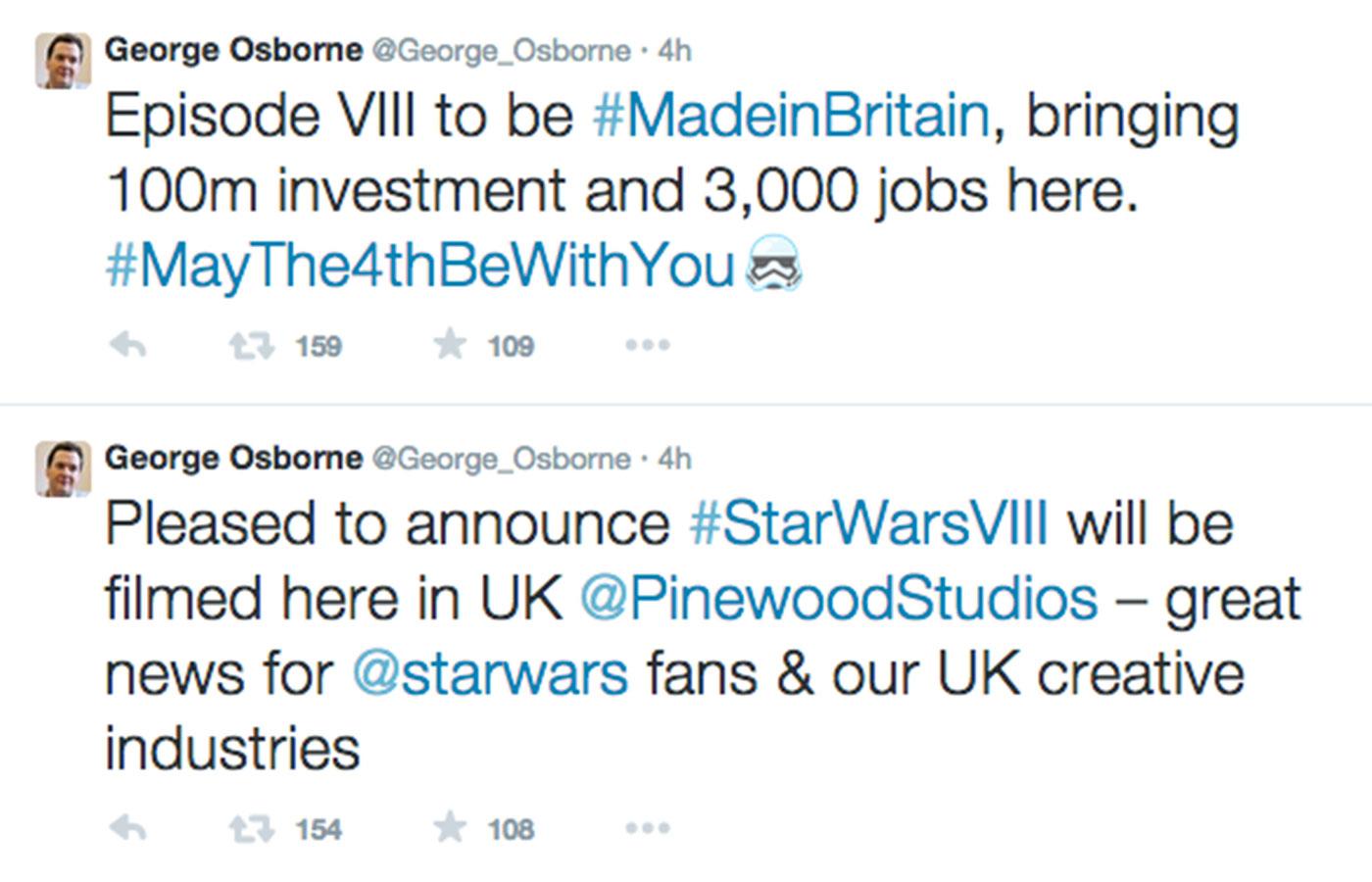 George Osborne twittrade nyheten.