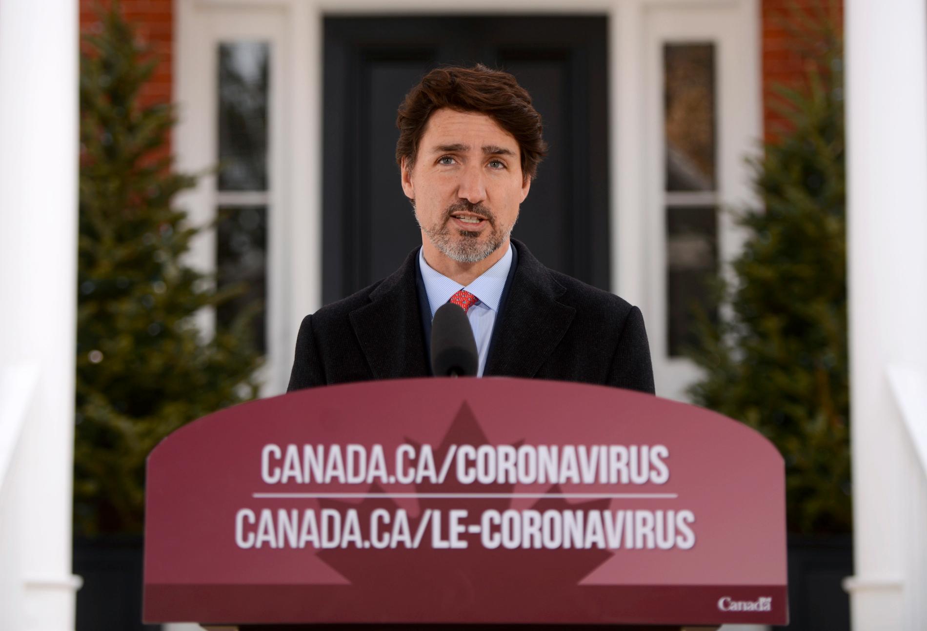 OTTAWA, KANADA Premiärminister Justin Trudeau håller ett tal till invånarna om coronasituationen i landet.