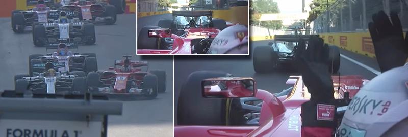 Här rammar Sebastian Vettel Lewis Hamiltons bil. 