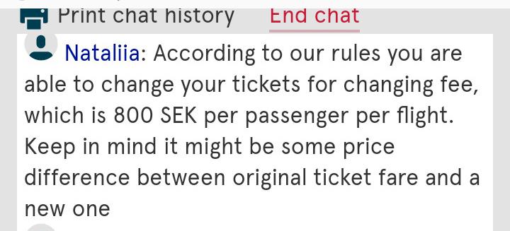 I chatten meddelade Norwegian att de kunde boka om flygbiljetten – mot en avgift.