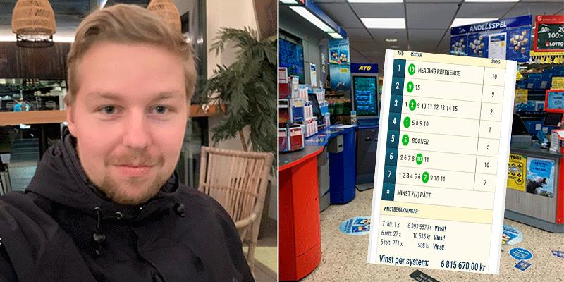 25-årige Rasmus Nordgren på Hemköp i Alingsås spelade in 6,8 miljoner till butikens kunder