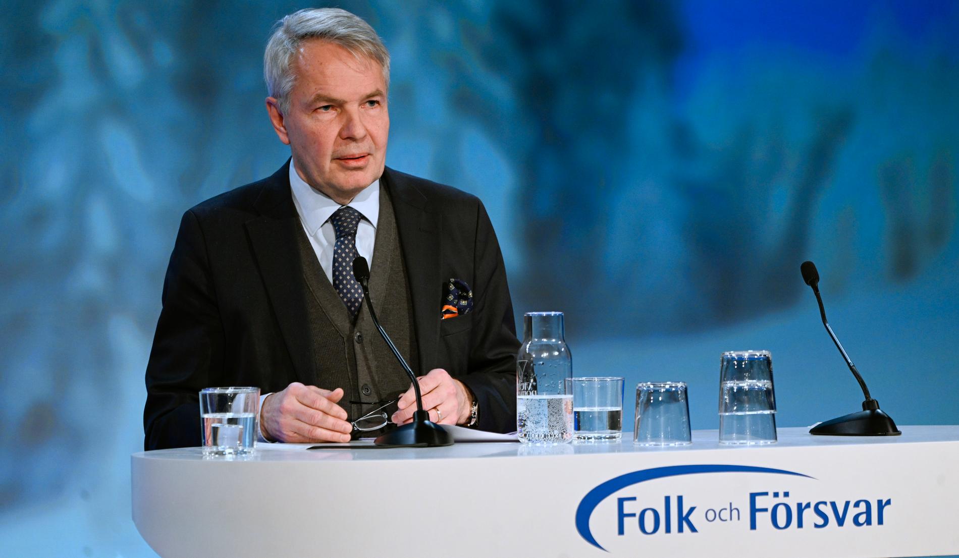 Finlands utrikesminister Pekka Haavisto under Folk och Försvar i Sälen i januari. 