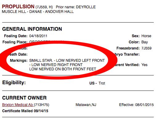 Det amerikanska travförbundet USTA bekräftar för Travronden att Propulsion nervsnittades i april 2015.