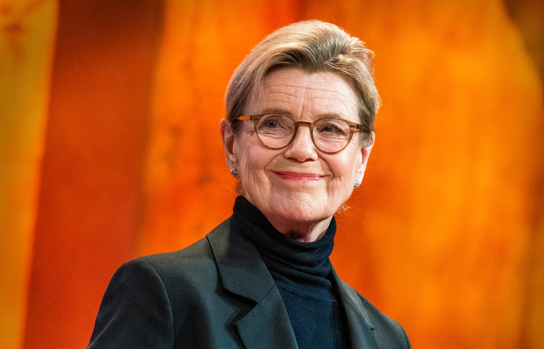 Stina Ekblad under presentationen av höstens repertoar på Dramaten 2023. 