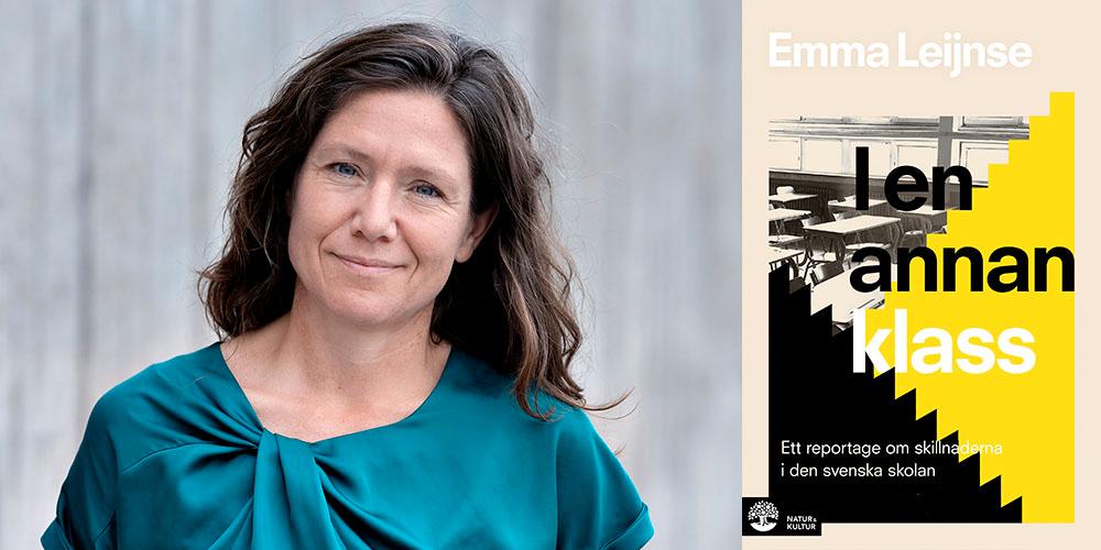 Emma Leijnse är till vardags reporter på Sydsvenskan, där hon har skolan som specialområde. Hon har tidigare skrivit ”Fördel kvinna. Den tysta utbildningsrevolutionen”, om vad som händer i västvärlden när kvinnors utbildningsnivå passerar männens. Nu är hon aktuell med ”I en annan klass”.