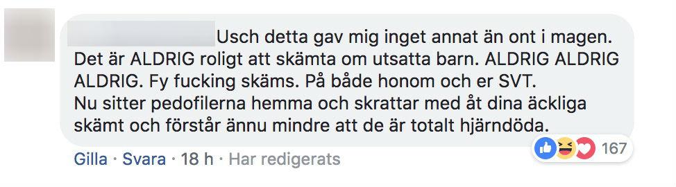 Flera personer har reagerat på klippet på SVT:s Facebooksida. 