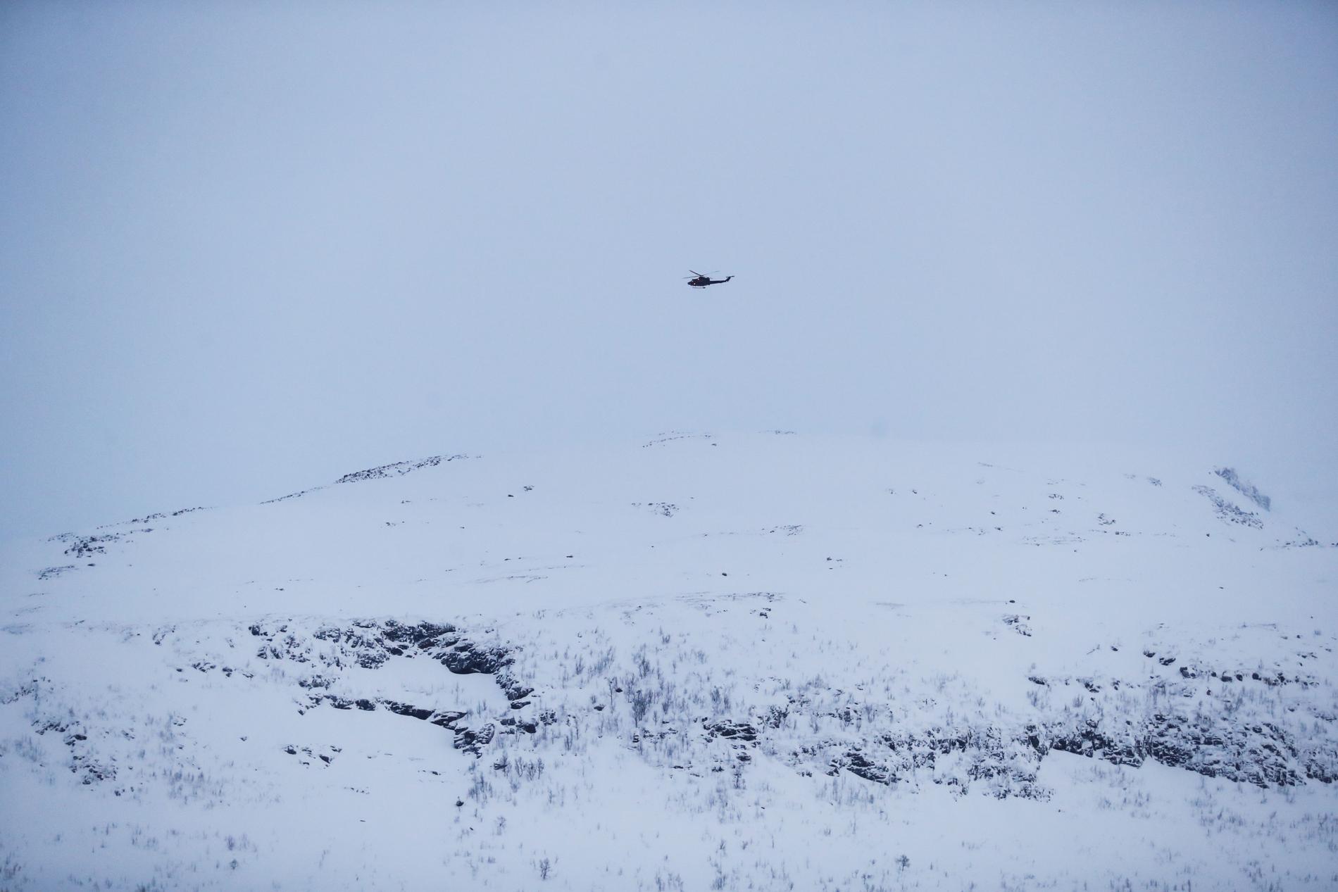 Helikopter söker efter de försvunna på Blåbærfjellet i Tamokdalen den 4 januari.